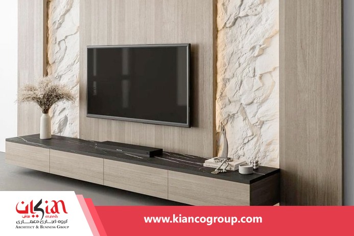 طراحی مینیمال TV Wall با چوب